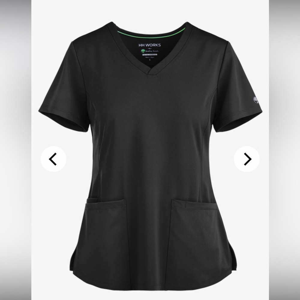 HH Works Healing Hands Monica Women's 4-Pocket V-Neck Scrub Top XS Black *NEW*